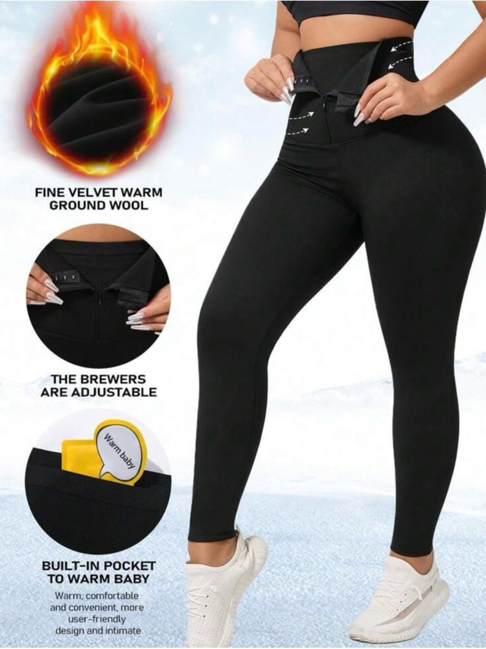 High-Waist Black Thermal Leggings with Waist Trainer